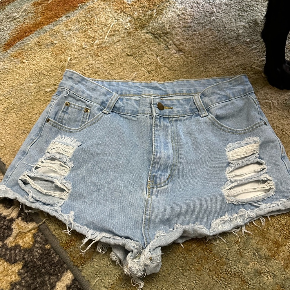 Stylish Light Blue Distressed Denim Shorts